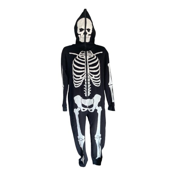 Hooded Skeleton Jumpsuit Halloween Costume Front Zip Large Urator for tall perso - Picture 1 of 10